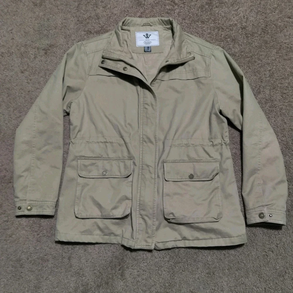 Wenven Women's Tan Cargo‎ Barn Jacket Canvas Coat Parka 100% Cotton Size XL